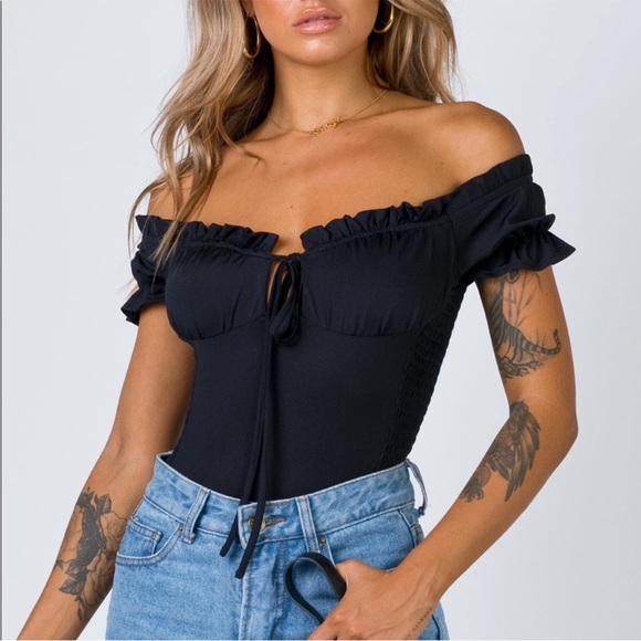 Princess Polly Tops - Princess Polly Chataway Black Ruffle Bodysuit
